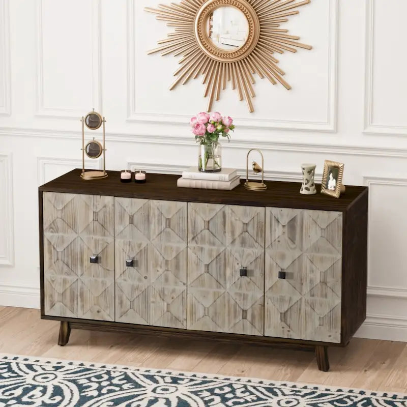 59.84 4 Doors Vintage Sideboard ,Freestanding Sideboard Storage Cabinet Entryway Floor Cabinet for Living Room Office Bedroom
