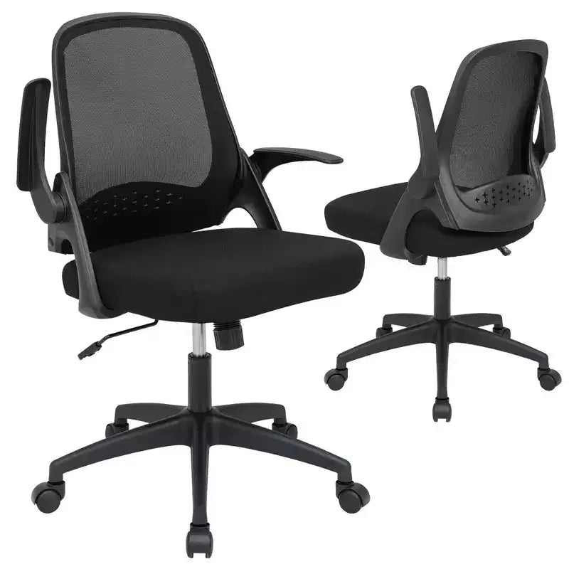 Black / White Mesh Office Chair with Flip-up Armrests, 1-Person
