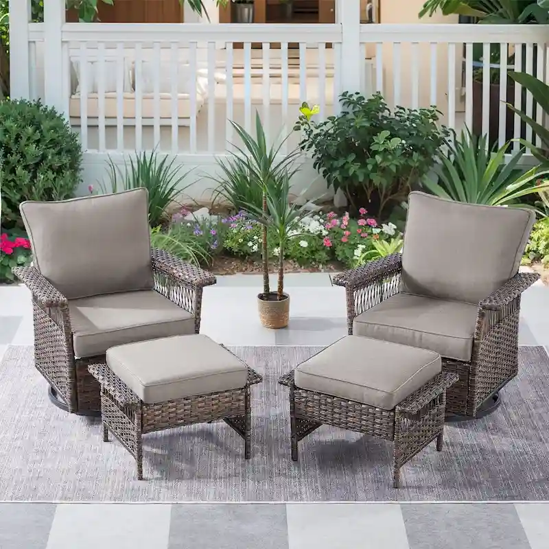Gymojoy 360 Swivel Rocking Chairs set with Ottomans - Brown