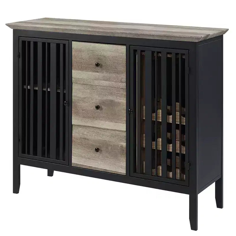 47 Zudora Kitchen and Dining Cabinet Antique Oak and Sandy Black Finish - Acme Furniture: Metal Frame, Divided Storage, Wood Composite