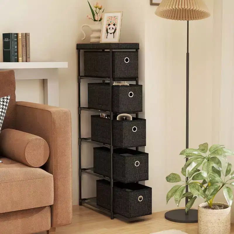 Costway Slim Dresser w/ 5-Drawer Anti-tip Kits Space-Saving Chest of 5 Fabric Drawers