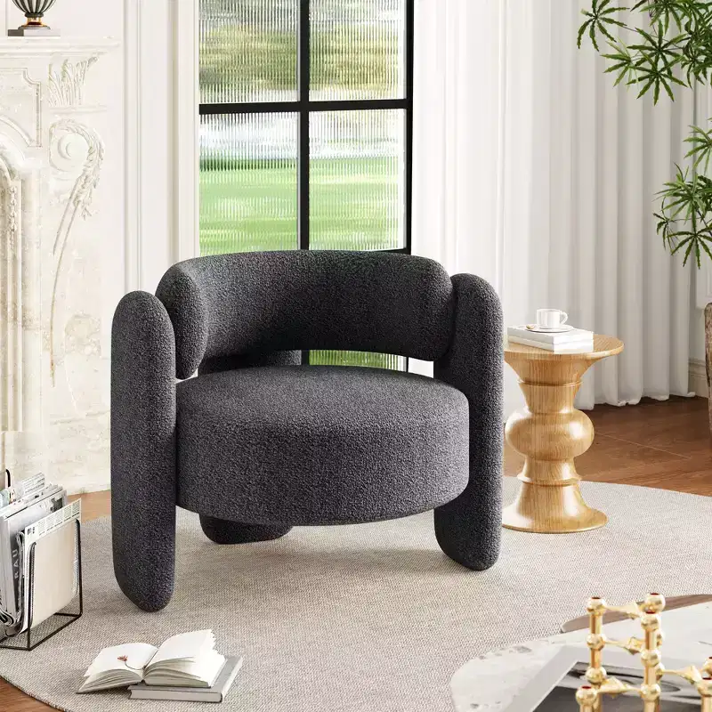 Modern chenille style chair, comfortable round armchair with open backrest and rounded corner side sitting, suitable for bedroom/office/coffee shop