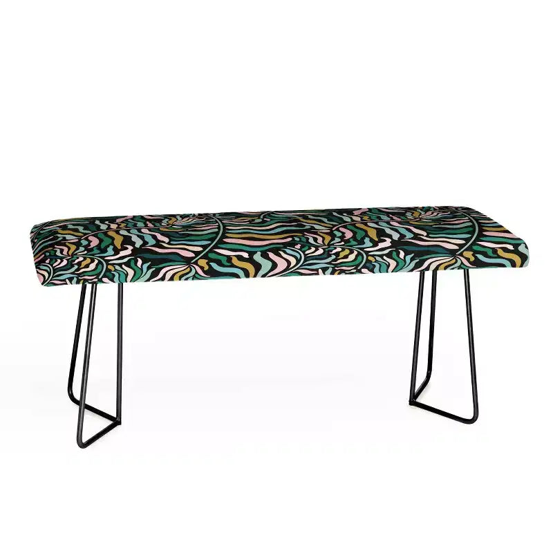 Evamatise Springtime Floral On Dark Bench Black - Deny Designs: Vegan Faux-Leather, Steel Legs