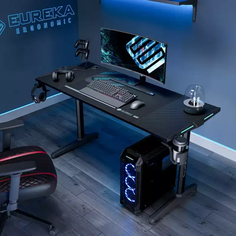 EUREKA ERGONOMIC Gaming Desk with Built-in Accessories,58.27 D x 23.62 W x 31.22 H,Black