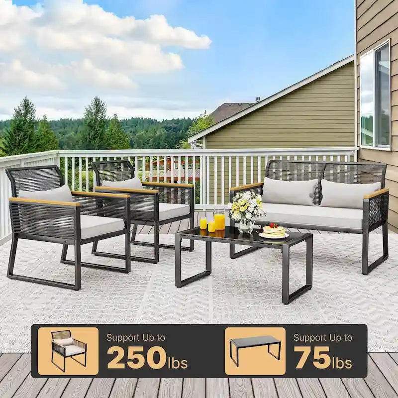 Moasis 4-Piece Patio Furniture Wicker Outdoor Bistro Set Rattan Conversation Loveseat - 27.9L x 23.2W x 30.7H