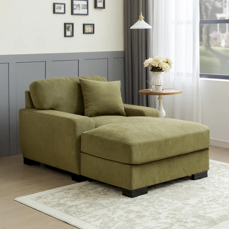 Modern Mid-Century Oversized Chaise Sleeper Sofa with Pillow
