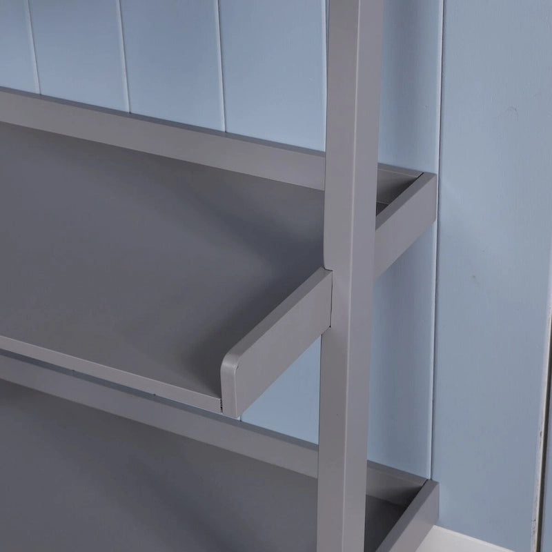 5-Tier Leaning Ladder Shelf Bookcase with Solid Wood Legs