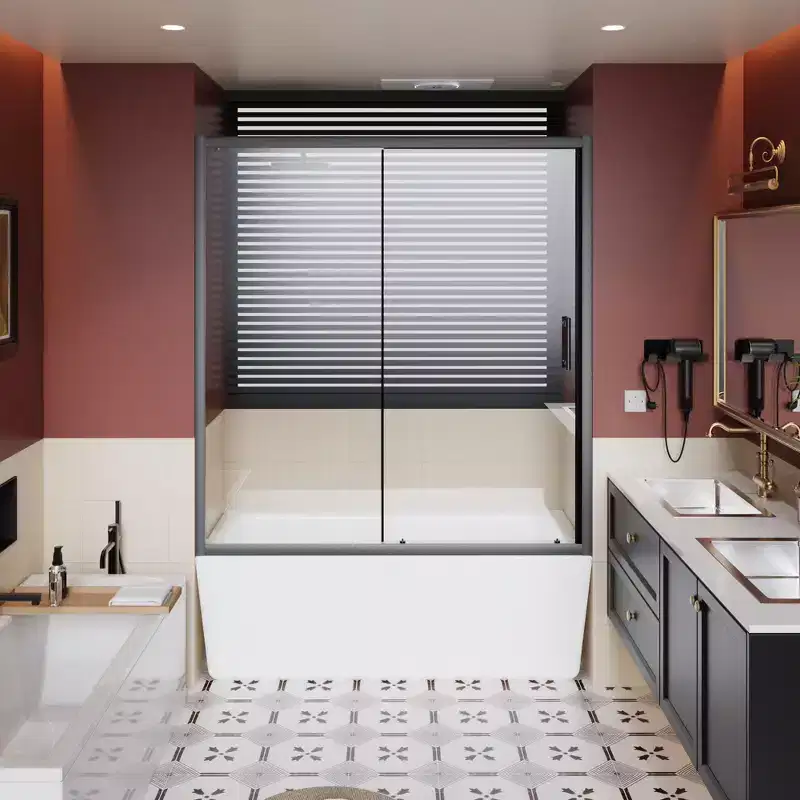 GDFStudio Keppel Modern 62 Stainless Steel and Tempered Glass Single Sliding Shower Door with Handle