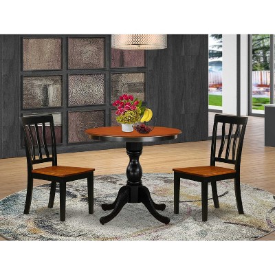 3-Piece Black and Cherry Finish Solid Wood Top - Dining Room Set - Seats 4
