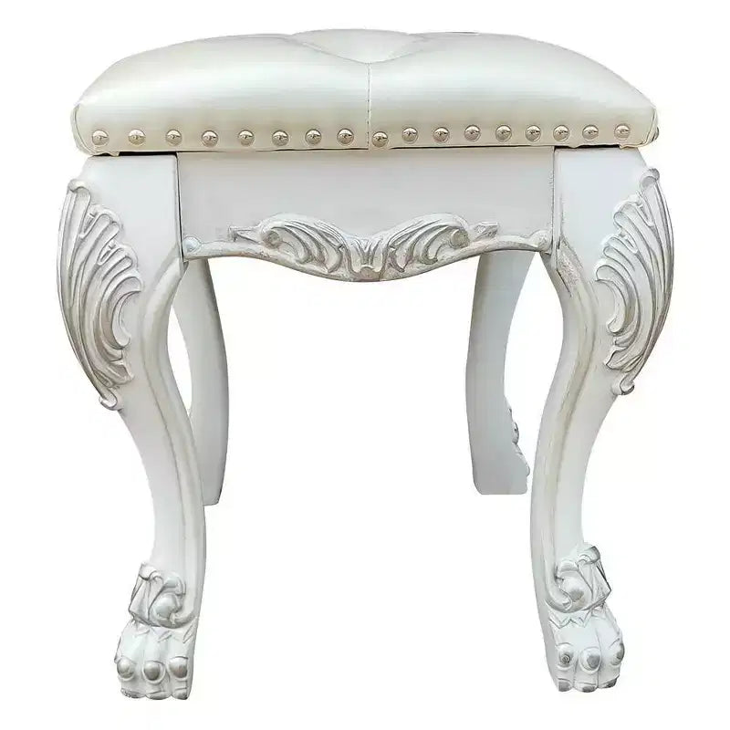 20" Dresden II Accent Chair PU/Bone White Finish - Acme Furniture: Romantic Spirit, Champagne Wingback, Nailhead Trim