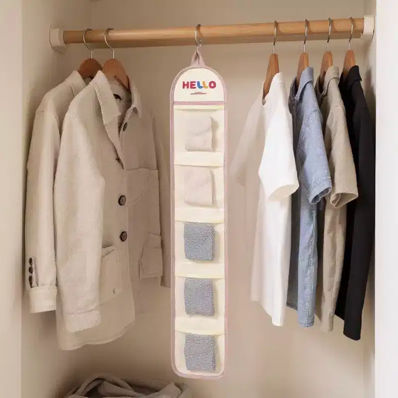 Alilang Hanging Wall Storage Organizer with multiple Mesh Pockets and HELLO Print Design