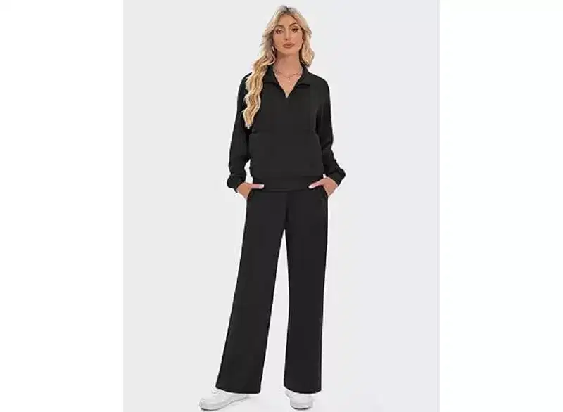 SHESHOW Women 2 Piece Outfits Set Half Zip Sweatshirts Wide Leg Sweatpant Matching Set Tracksuit with Pockets XS-XXL