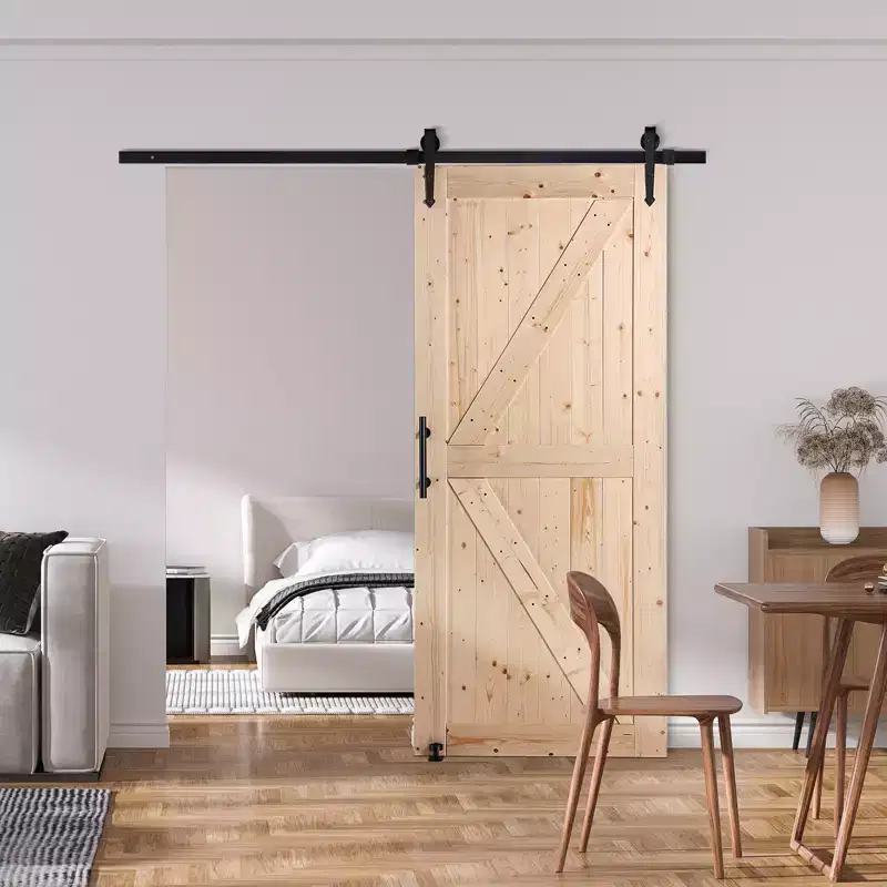 VEVOR Barn Door and Hardware Kit,36x84 Wood Sliding Barn Door,Smoothly and Quietly,Barn Door Kit with 8-in-1 Floor Guide and Door Handle,Black&Wood