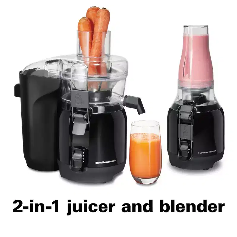 Hamilton Beach Big Mouth Juice & Blend 2-In-1 Juicer and Blender 67970: 800W, 2 Speeds, Dishwasher-Safe, Black