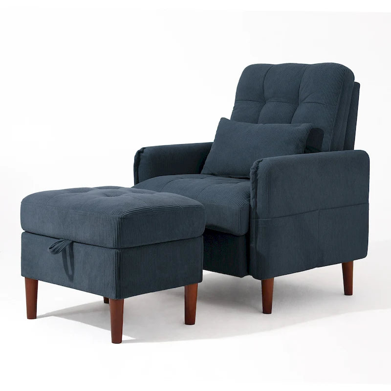 Modern Lounge Chair Accent Chair and Storage Ottoman with Adjustable Backrest