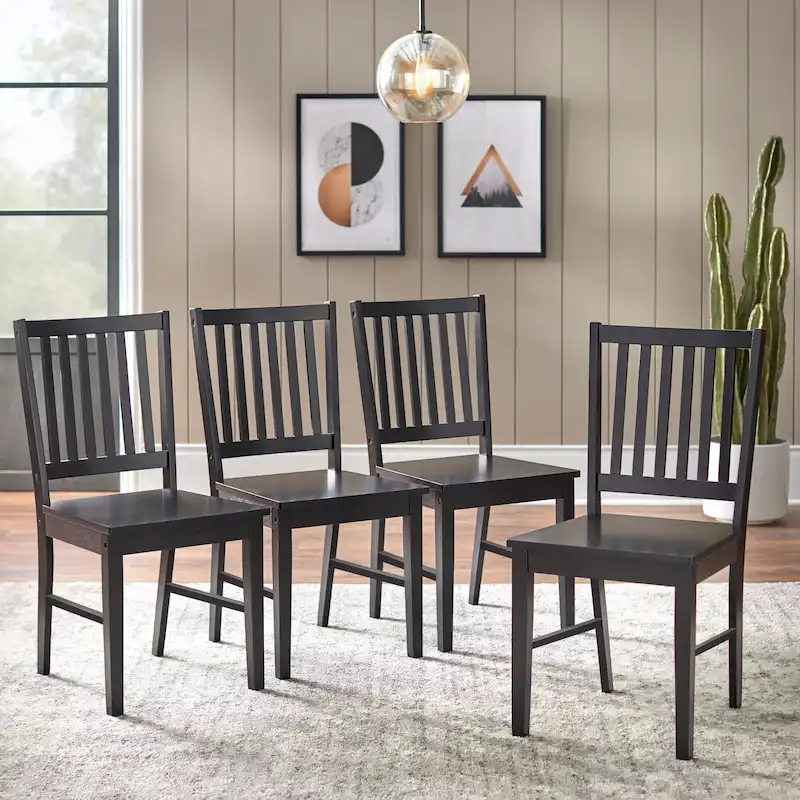 Set of 4 Solid Wood Slat-Back Dining Chairs, Sturdy Frame, Classic Design, Easy Assembly