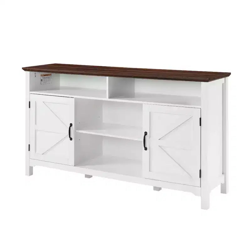 Homy Casa White Farmhouse Sideboard Buffet Cabinet with Storage Shelves and Sliding Door