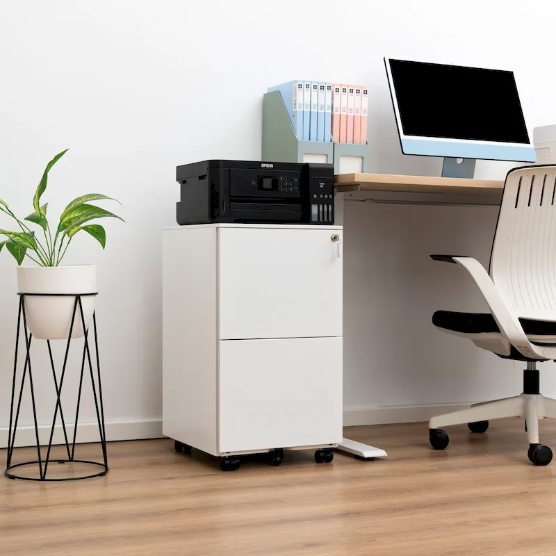 2 Drawer Rolling Locking Office File Cabinet with Lock, Anti-tilt Wheels
