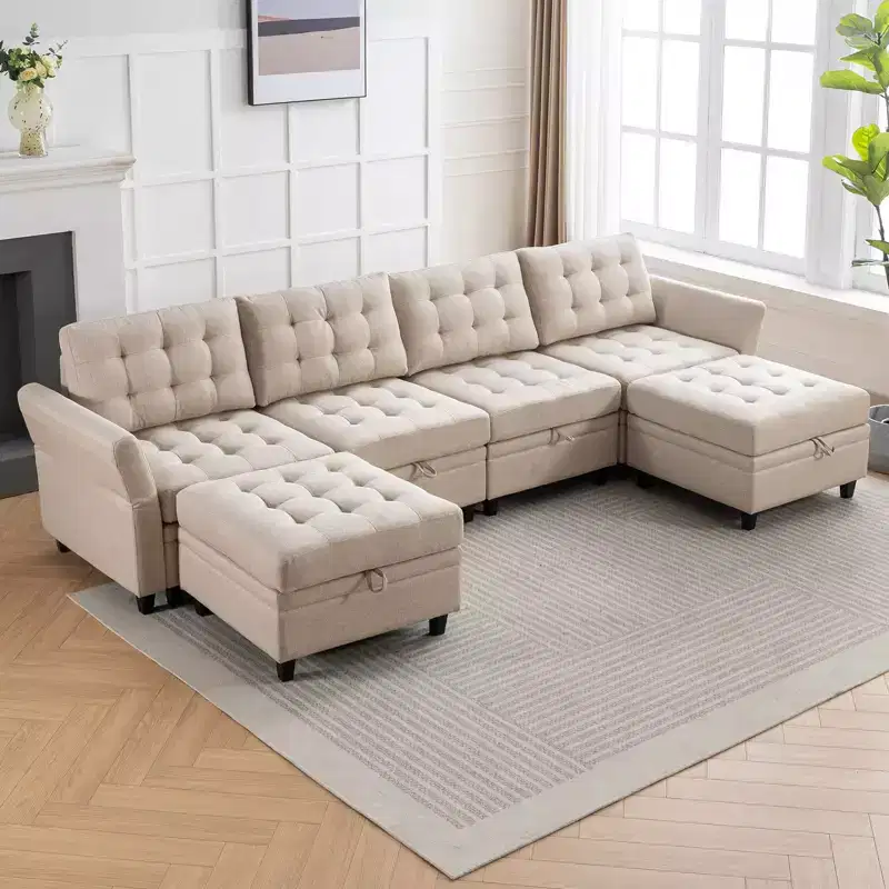 Mjkone Modular Sectional Sofa with Adjustable Armrest,Storage Ottoman,Modern L/U Shaped Living Room Furniture Sofa