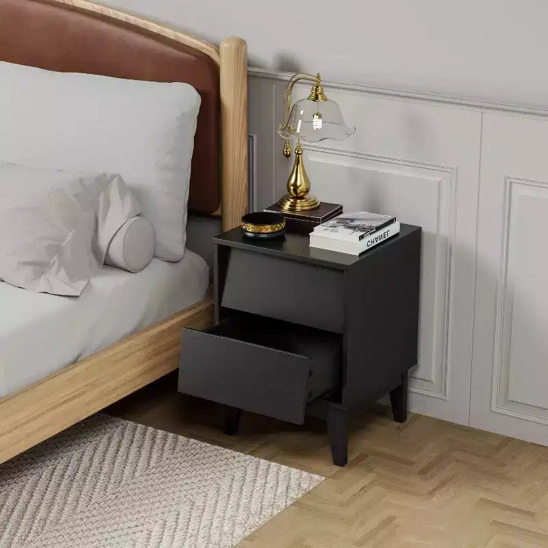 Mid-Century Modern Nightstand LED/Night Light Drawer Storage Solid Wood Set of 2 (W578P192479)