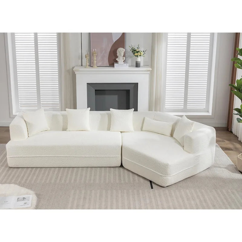 Creamy White Boucle Modular Sleeper Sectional Sofa with Free Combination