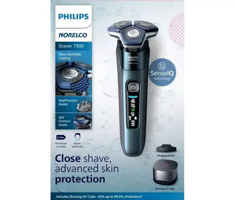 Philips Norelco Wet & Dry Men's Rechargeable Electric Shaver 7900 with UV Sanitizing Cube - S7889/91