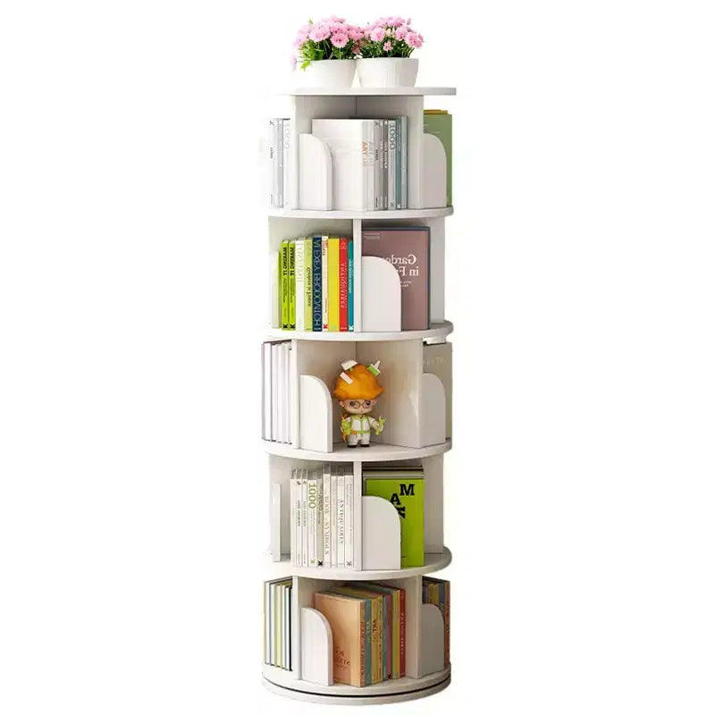 5-Tier 360�� Rotating Bookshelf Tower, Natural Wood