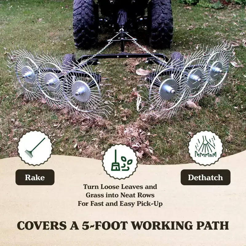Yard Tuff 60 Steel Tow Behind Acreage Rake Lawn Sweeper with Pin Style Hitch