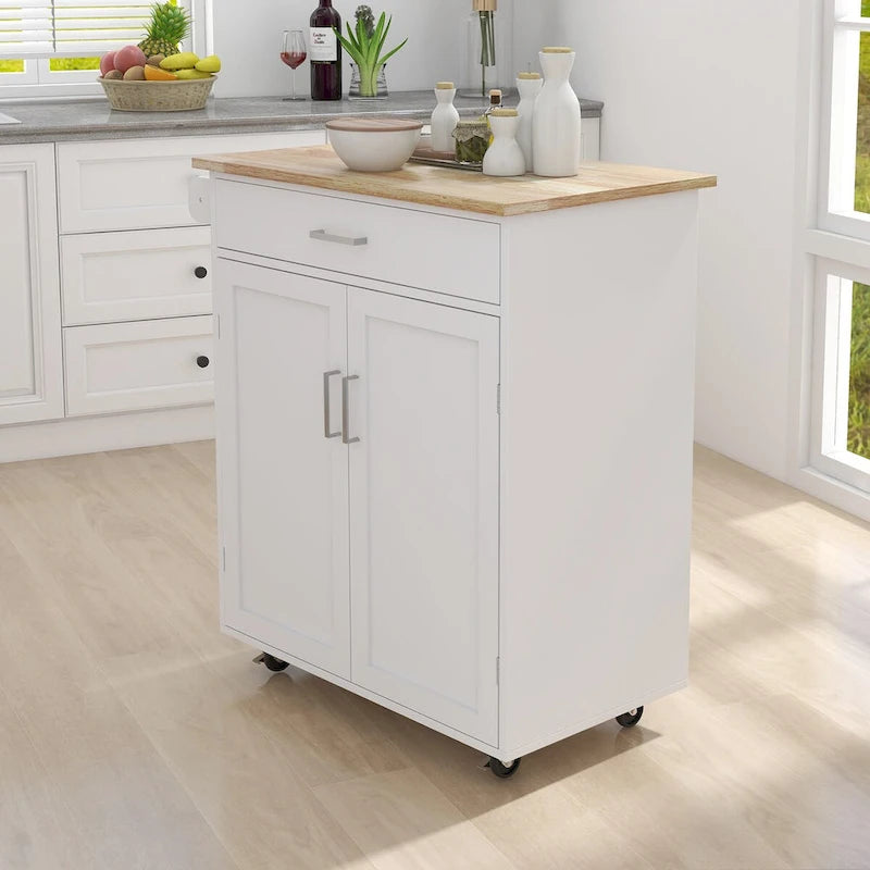 Kitchen Island Rolling Trolley Cart with Adjustable Shelves and Towel Rack - 32.68L * 17.72W * 36.02H