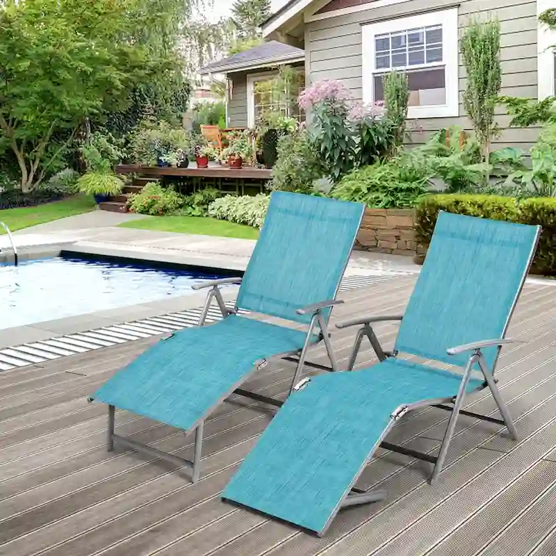 Pellebant 2PCS Adjustable Aluminum Patio Chaise Lounge Chair - N/A