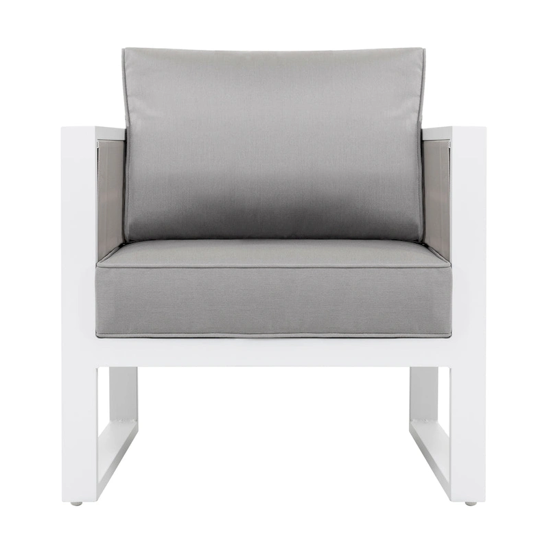 Outdoor Armchair with Cushion and Pillow, All-aluminum, Imitation Wood