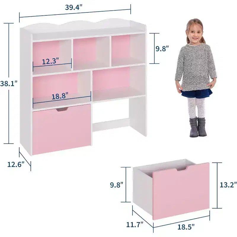 Toy Storage Organizer, Kid Bookshelf, Toy Storage Cabinet, Toddler Book Shelf for Kid Room, Bedroom, Nursery, Living Room