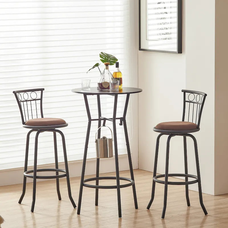 Modern Style 3-Piece Dining Set with Round Table and 2 Counter Height Bar Chairs
