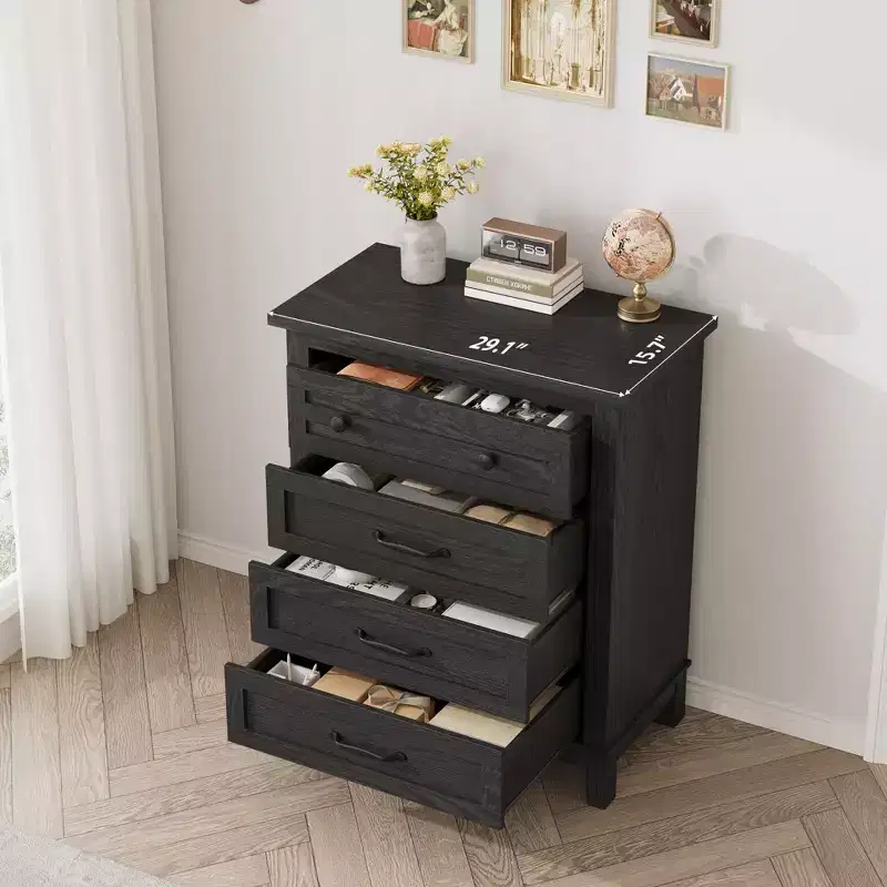 TROPOW 4 Dresser for Bedroom, 34.8 Tall Vertical Drawer Dresser with Large Storage, Freestanding Wooden Closet Chest for Bedroom, Living Room, Grey