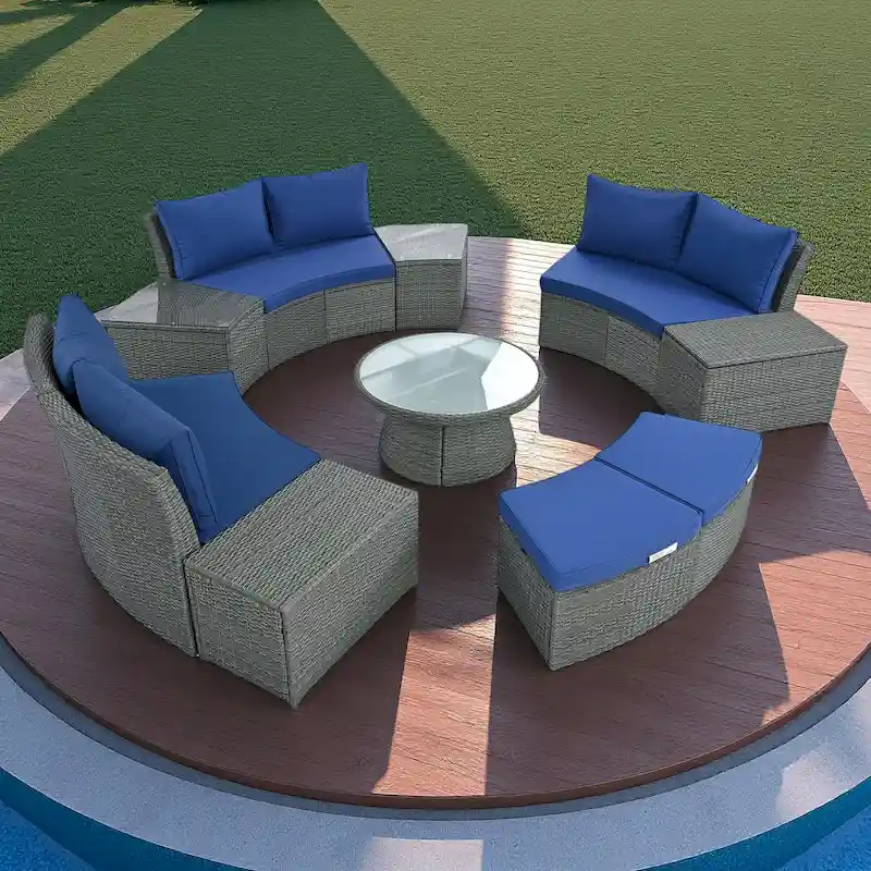 10-Piece Outdoor Rattan Modular Sectional Sofa Set with Coffee Table, Storage Box, Side Tables