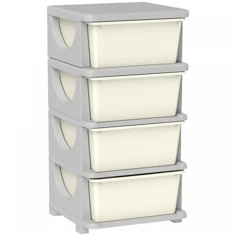 Kids Toy Storage Organizer With 4 Plastic Bins, 4 Tier Drawer Chest For Kids Bedroom Nursery Kindergarten Living Room, Cream White