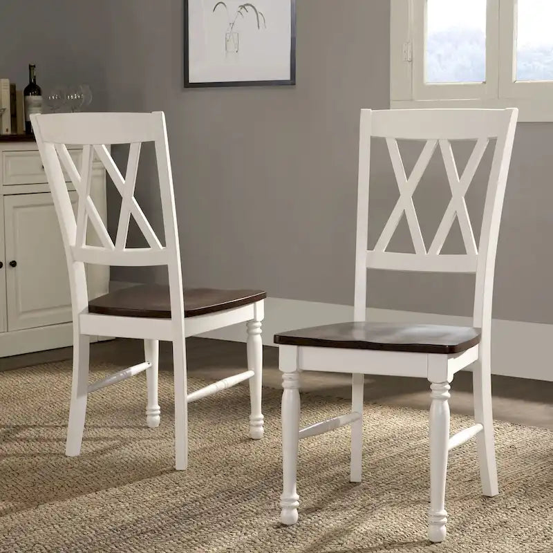 Cherry and Antique White Wood Dining Chair, Set of 2, 17.75x23.5x39