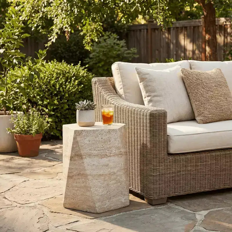 LeisureMod Nexovo Modern Geometric End Table - Fiberstone Indoor/Outdoor Side Table