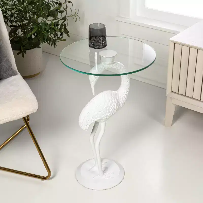 JONATHAN Y Blanche 25 Classic Mid-Century Glass Top Flamingo End Table
