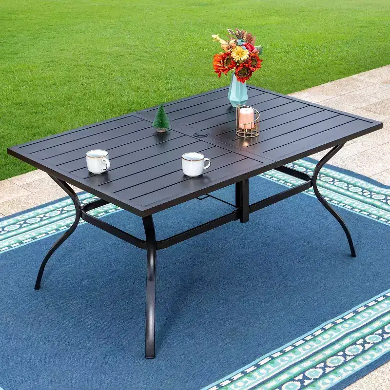 7pc Patio Set with Steel Table & 360 Swivel Sling Arm Chairs - Captiva Designs: Weather-Resistant Outdoor Ensemble