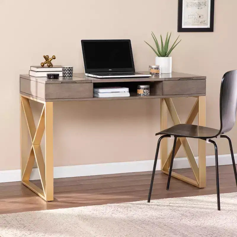 Bardmont Two-Tone Desk with Storage - Grey - SEI