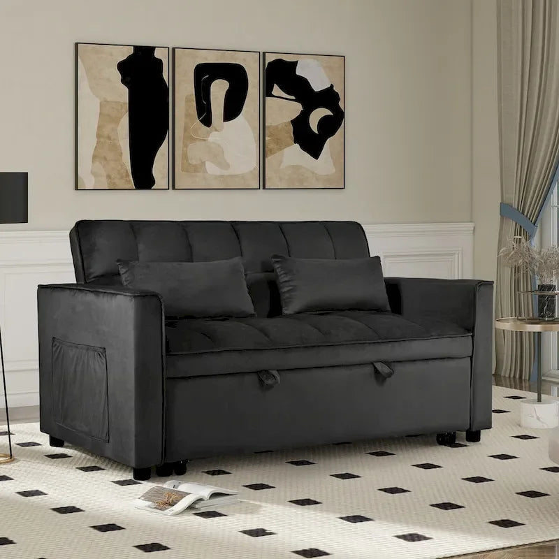 Black Convertible Sofa Bed, Full Size, Sleeps 2