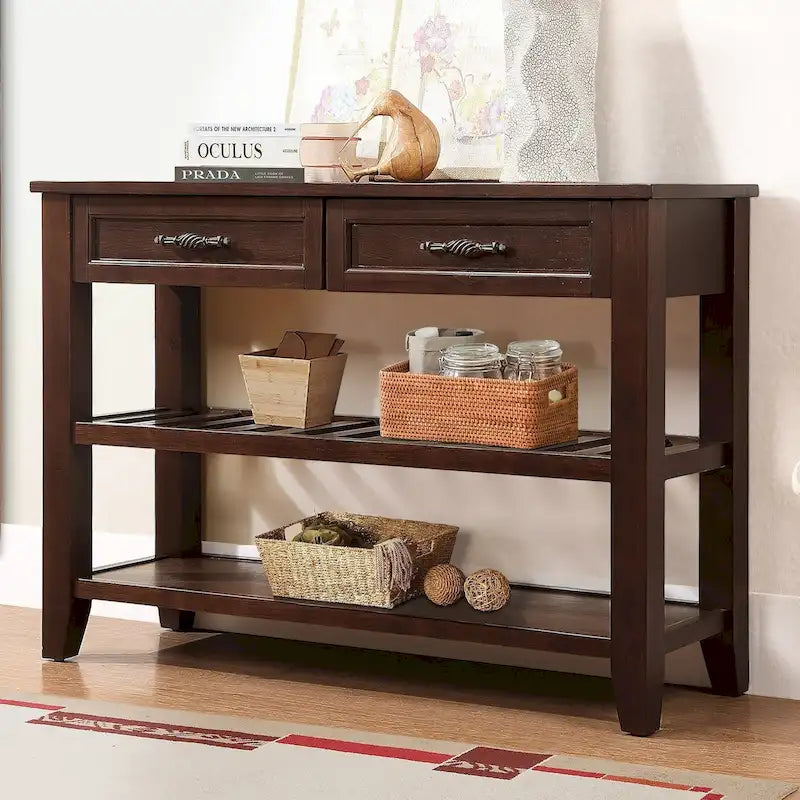 Console Table with 2 Drawers and 2-Tier Open Shelves, 42-Inch Sideboard Buffet Cabinet