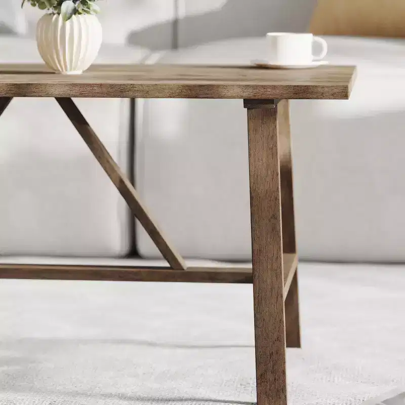 Flash Furniture Eli Solid Wood Farmhouse Coffee Table, Trestle Style Accent Table