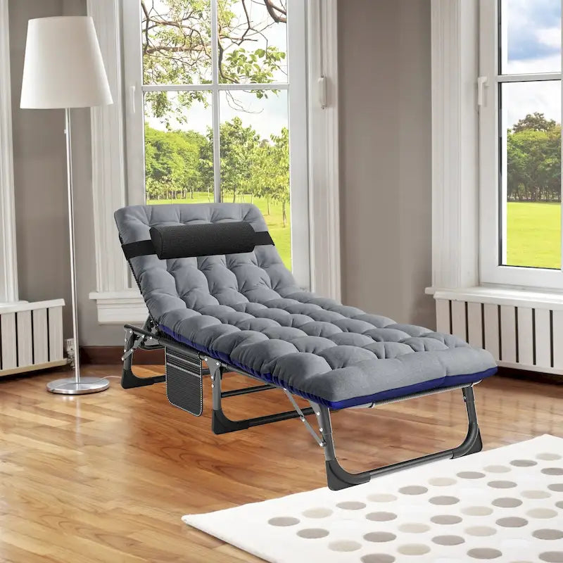 DoCred Adjustable Folding Camping Cot Bed, Lounge Chair Guest Bed - 75