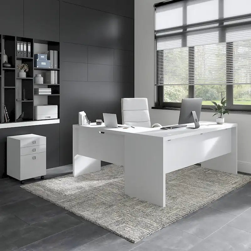 72W L Shaped Computer Desk with 3 Drawer Mobile File Cabinet