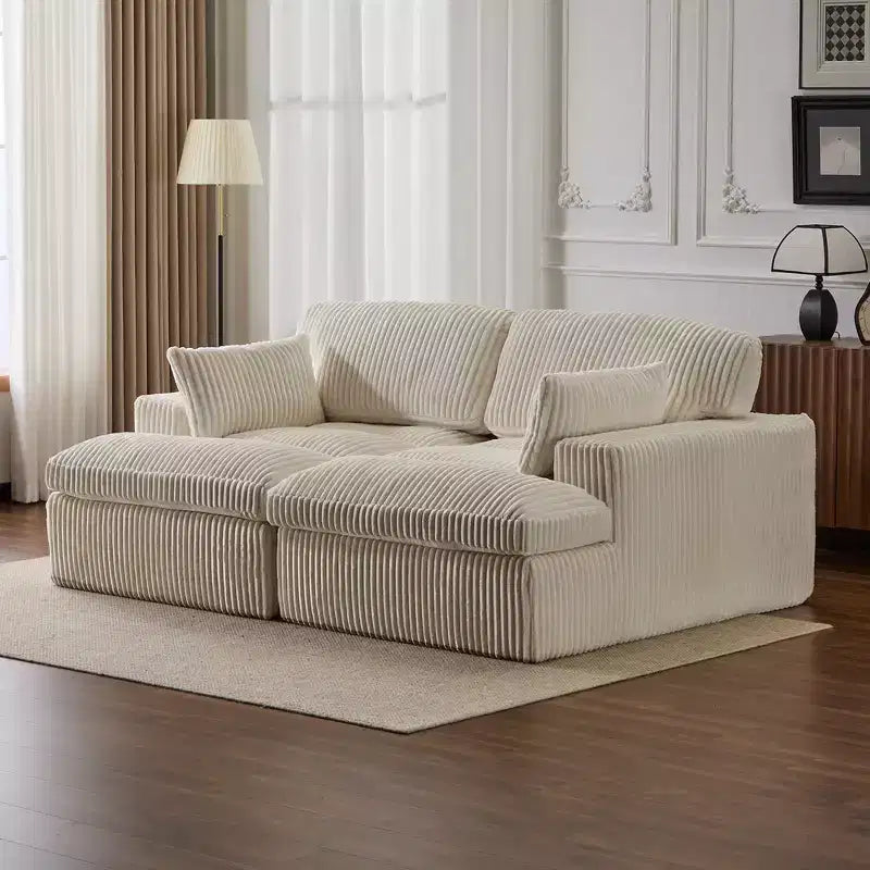 Whisen 2-Piece L-Shaped Sectional Compression Sofa with Soft Corduroy Fabric, No Assembly Required