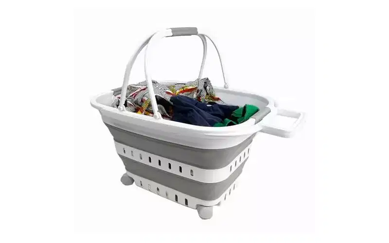 SAMMART 35L (9.24 Gallons) Collapsible Plastic Laundry Basket with Handle and Wheels