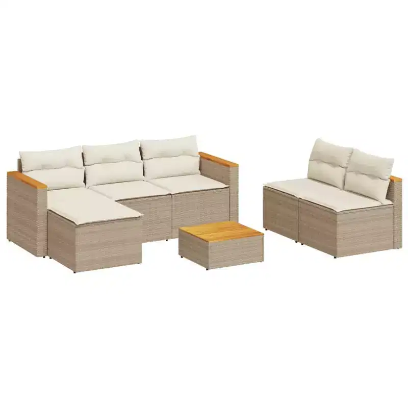 vidaXL Patio Sofa Set with Cushions Garden Furniture 5 Piece Poly Rattan Acacia
