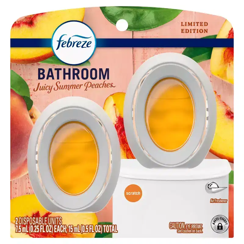 Febreze Bathroom Air Freshener Juicy Summer Peaches - 2ct: Non-Powered, Oil, Air Fresheners